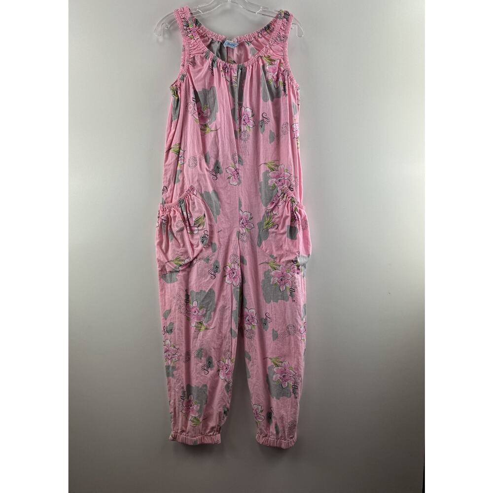 Vintage La Blanca Jumpsuit Womens Large Pink Floral Elastic Scoop Pockets Romper